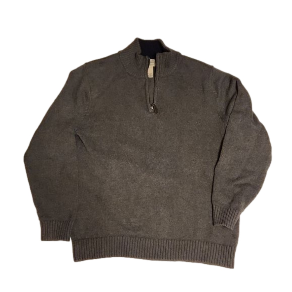 L.L.Bean gray Quater Zip 1/4 zip  Cotton knit sweater Sz L